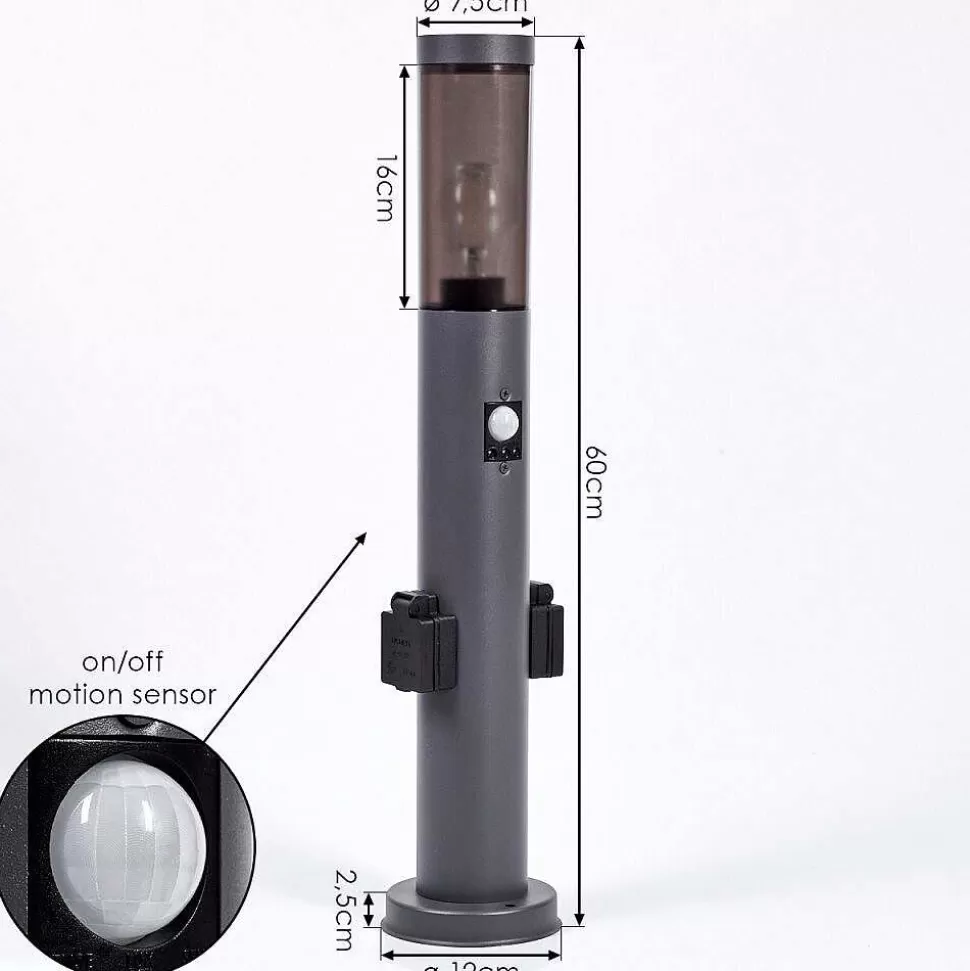 hofstein Luminaires Extérieurs Avec Prise>Borne Lumineuse Gaborone Anthracite, 1 Lumiere, Detecteur De Mouvement
