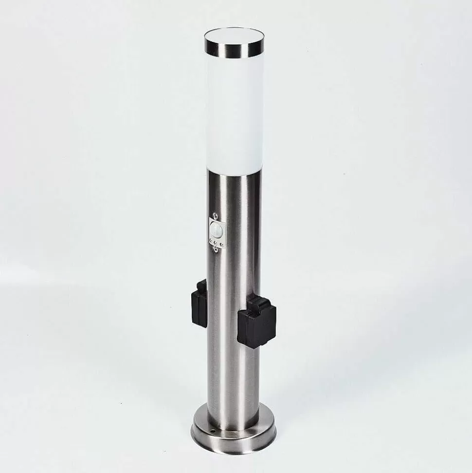hofstein Luminaires Extérieurs Avec Prise>Borne Lumineuse Gaborone Led Nickel Mat, 1 Lumiere, Detecteur De Mouvement