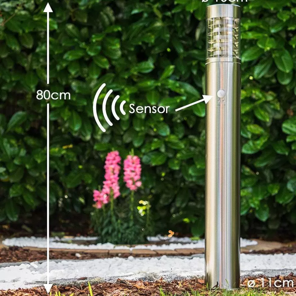 hofstein Lampes Extérieures Avec Detecteur>Lampadaire Dakar Acier Inoxydable, 1 Lumiere, Detecteur De Mouvement