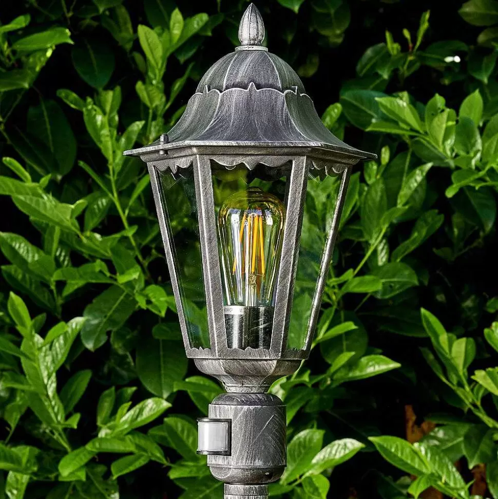 hofstein Lampes Extérieures Avec Detecteur>Lampadaire Exterieur Lignac Noir, Argente, 1 Lumiere, Detecteur De Mouvement