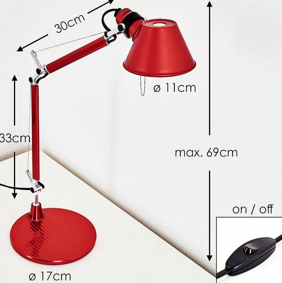 Luminaires Artemide Lampes Designers>Lampe A Poser Artemide Tolomeo Micro Rouge, 1 Lumiere