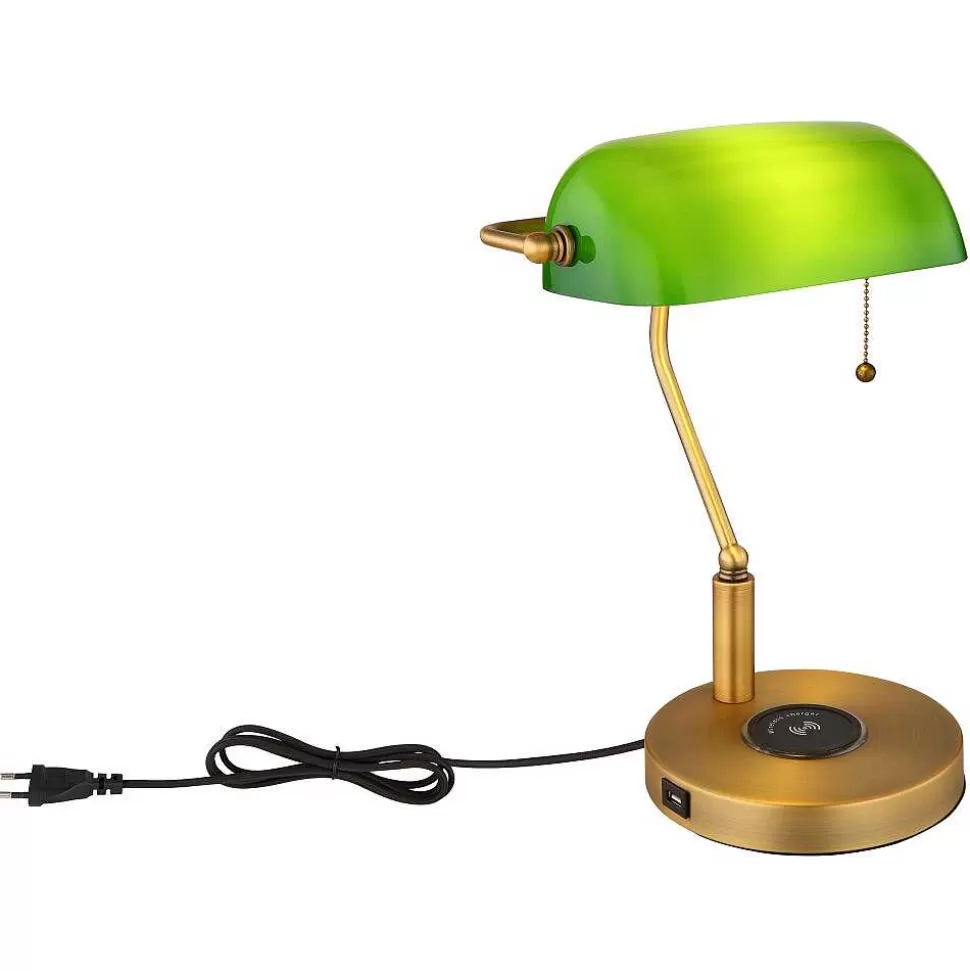 Luminaires Globo Lighting Luminaires Antiques>Lampe De Banquier Globo Antique Vieux Laiton, 1 Lumiere