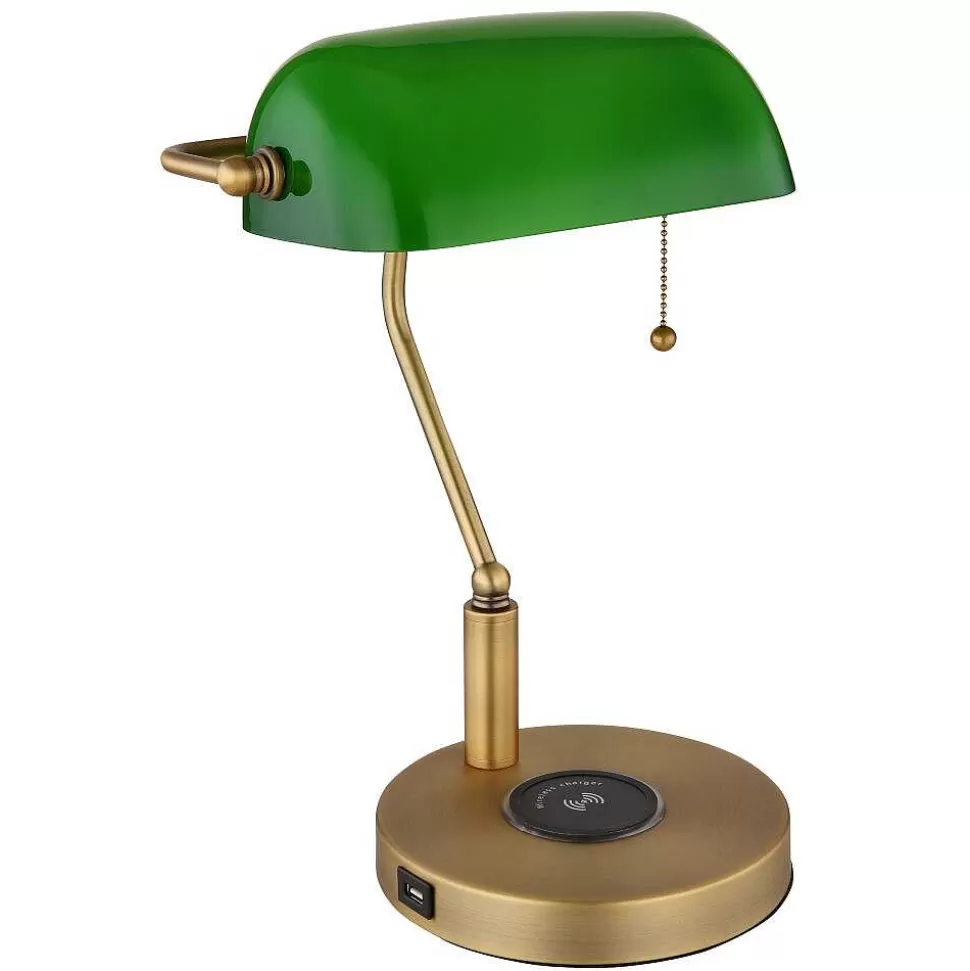 Luminaires Globo Lighting Luminaires Antiques>Lampe De Banquier Globo Antique Vieux Laiton, 1 Lumiere