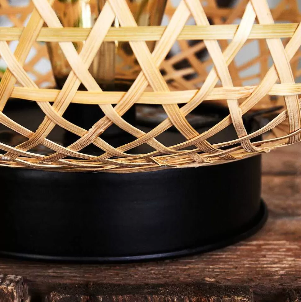 hofstein Lampes Rechargeables Et Lampes À Piles>Lampe Solaire Conneaut Led Bois Clair, Noir, 1 Lumiere