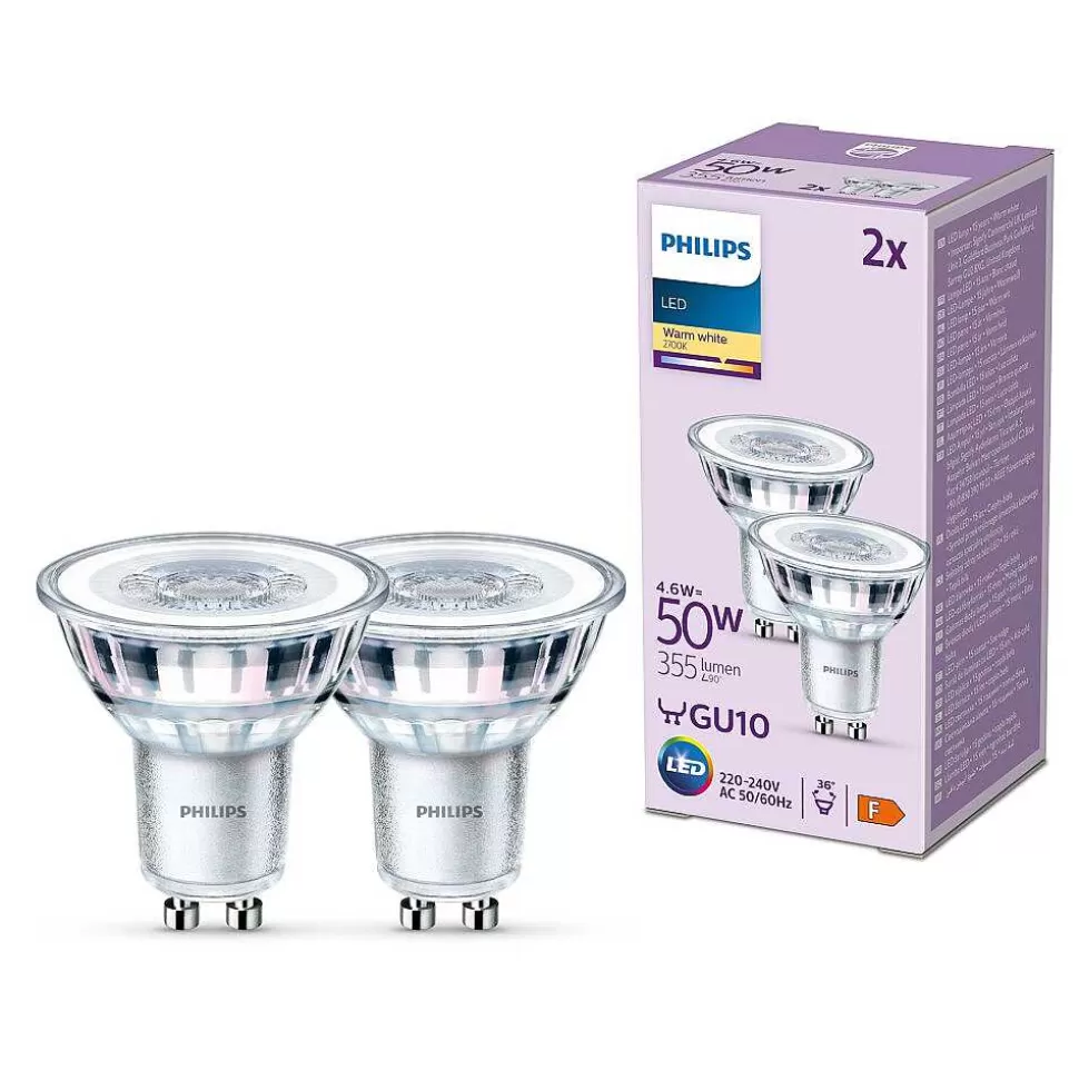 Luminaires Philips Ampoules Gu10>Philips Classic Lot De 2 Led Gu10 4,6 Watt 2700 Kelvin 355 Lumen