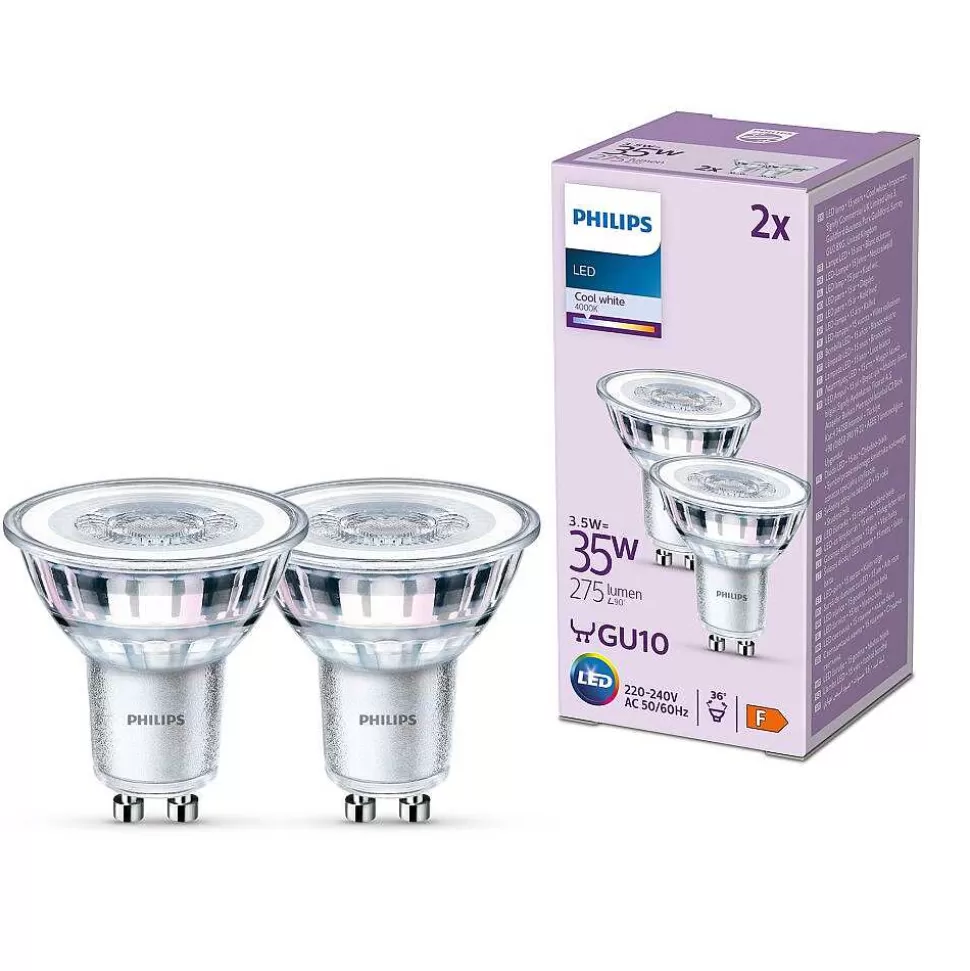 Luminaires Philips Ampoules Gu10>Philips Classic Lot De 2 Led Gu10 3,5 Watt 4000 Kelvin 275 Lumen
