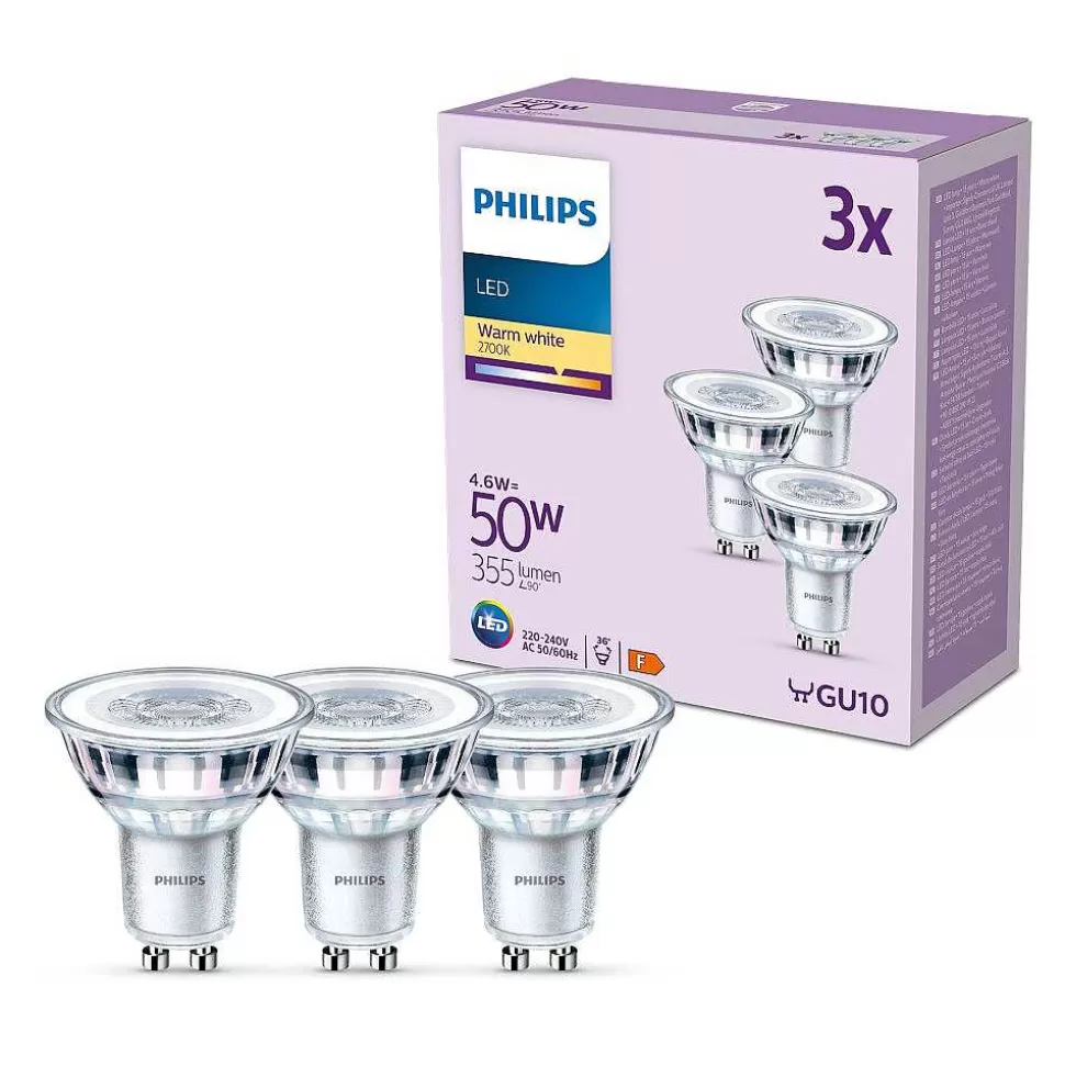 Luminaires Philips Ampoules Gu10>Philips Classic Set De 3 Led Gu10 4,6 Watt 2700 Kelvin 355 Lumen