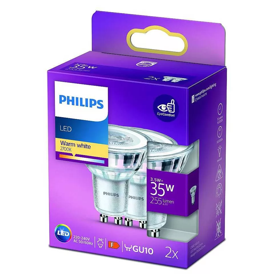 Luminaires Philips Ampoules Gu10>Philips 2X Led Gu10 3,5 Watt 2700 Kelvin 255 Lumen