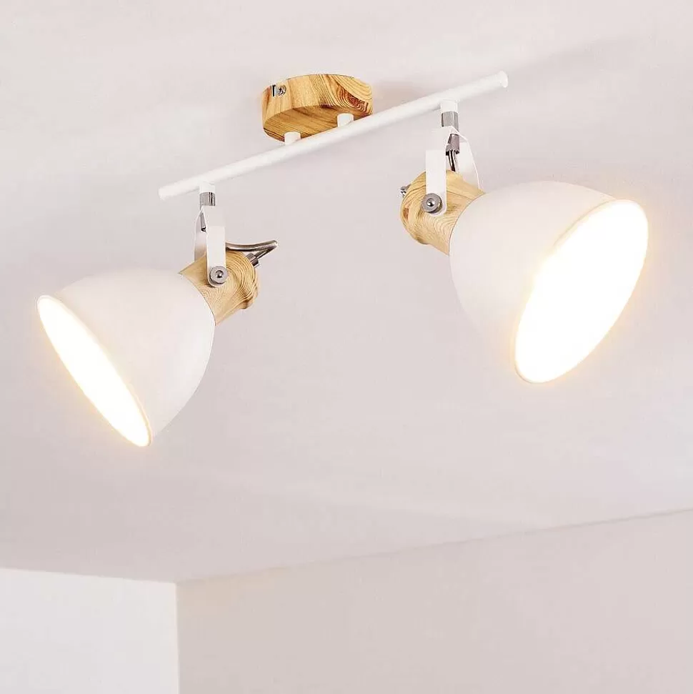 hofstein Luminaires Rustiques>Plafonnier Banjul Bois Clair, Blanc, 2 Lumieres