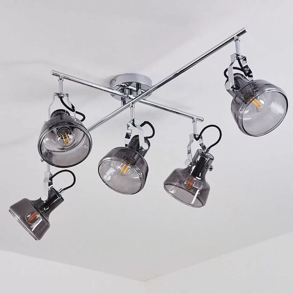 hofstein Lampes En Verre Fume>Plafonnier Lulea Chrome, 5 Lumieres