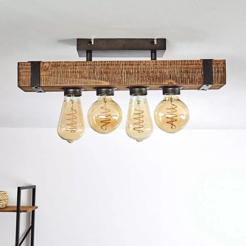 hofstein Luminaires Rustiques>Plafonnier Montgomery Bois Fonce, Noir, 4 Lumieres