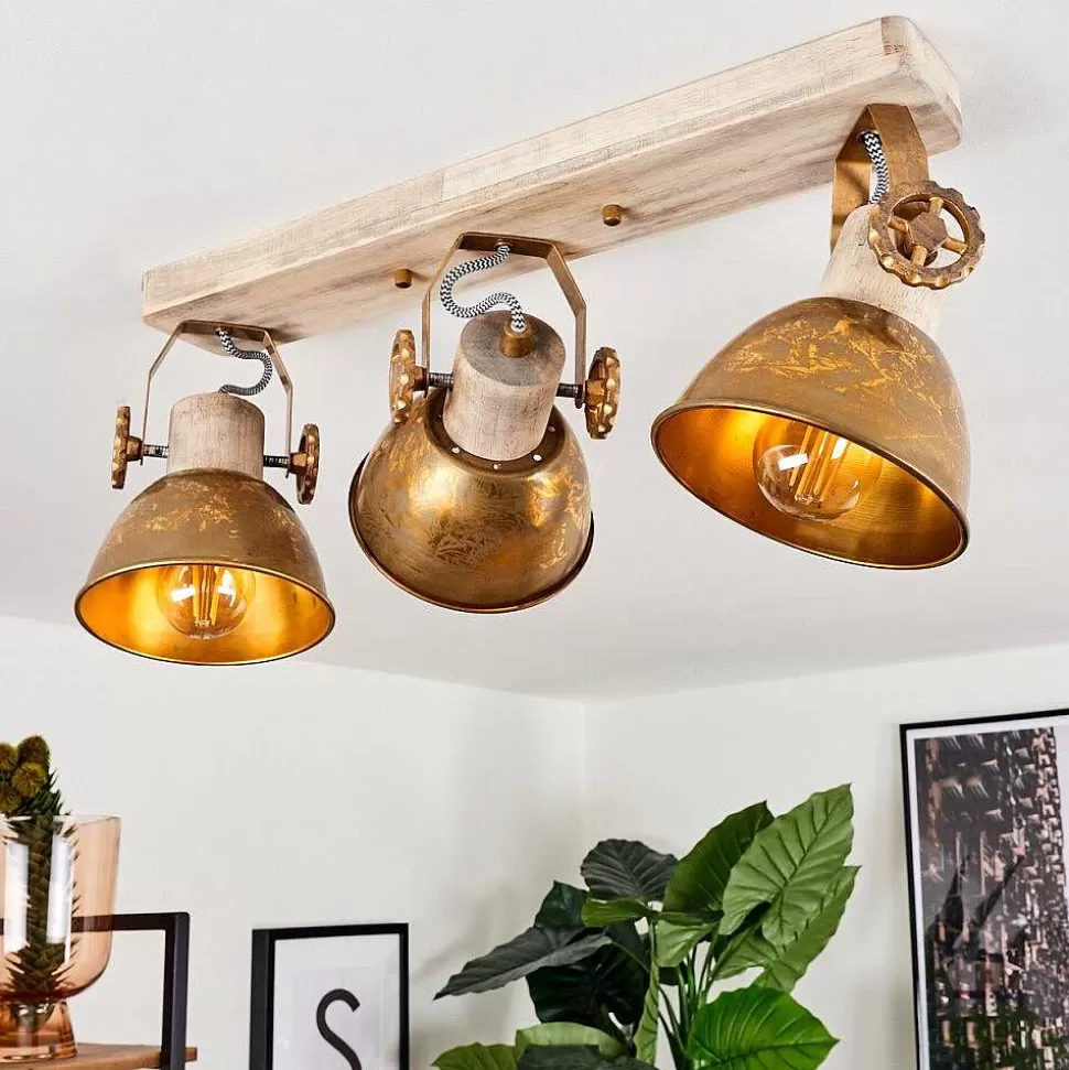 hofstein Lampes Industrielles>Plafonnier Orny Bronze, Bois Clair, 3 Lumieres