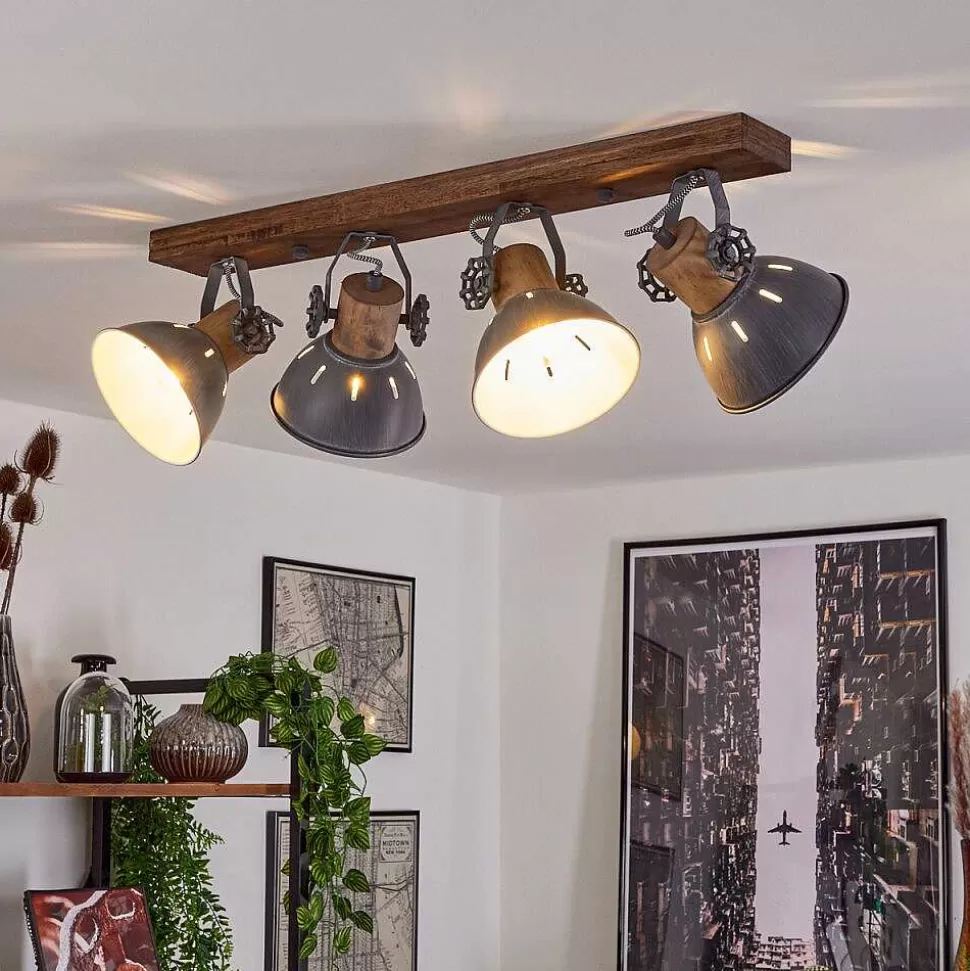 hofstein Lampes Industrielles>Plafonnier Orny Gris, Bois Fonce, 4 Lumieres
