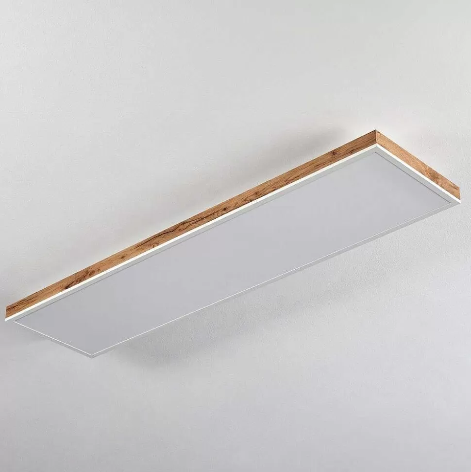 hofstein Luminaires Scandinaves>Plafonnier Salmi Led Brun, Couleur Bois, Blanc, 1 Lumiere, Telecommandes