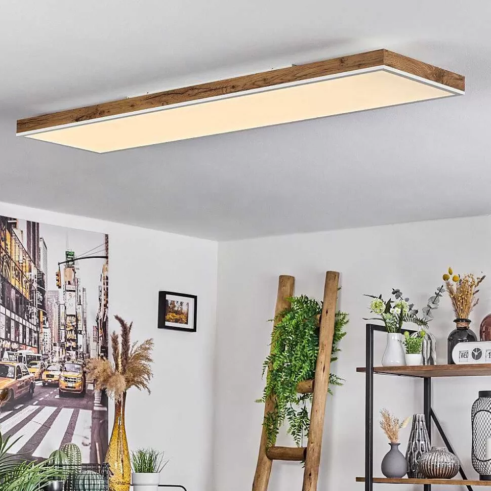 hofstein Luminaires Scandinaves>Plafonnier Salmi Led Brun, Couleur Bois, Blanc, 1 Lumiere, Telecommandes