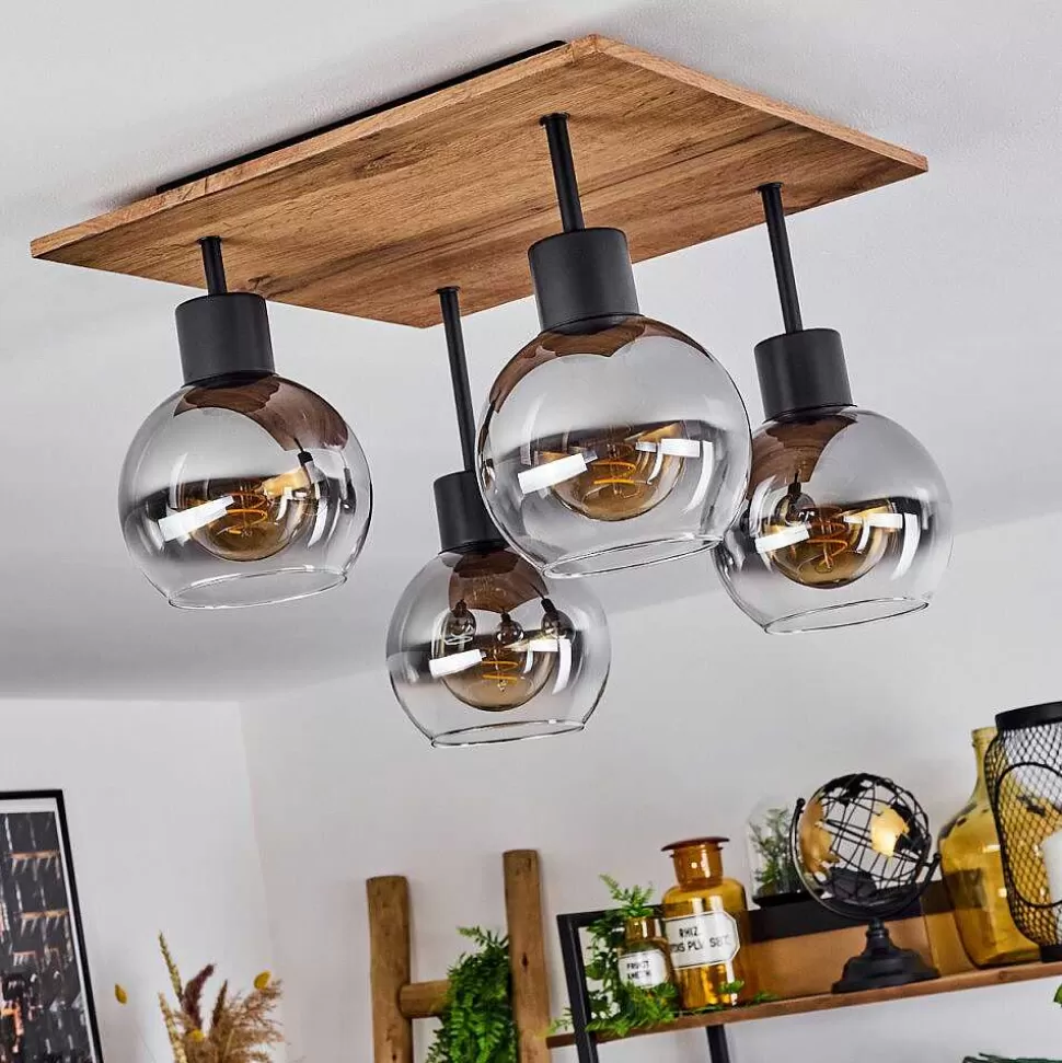 hofstein Lampes À Boules>Plafonnier Vouhet Brun, Couleur Bois, Noir, 4 Lumieres