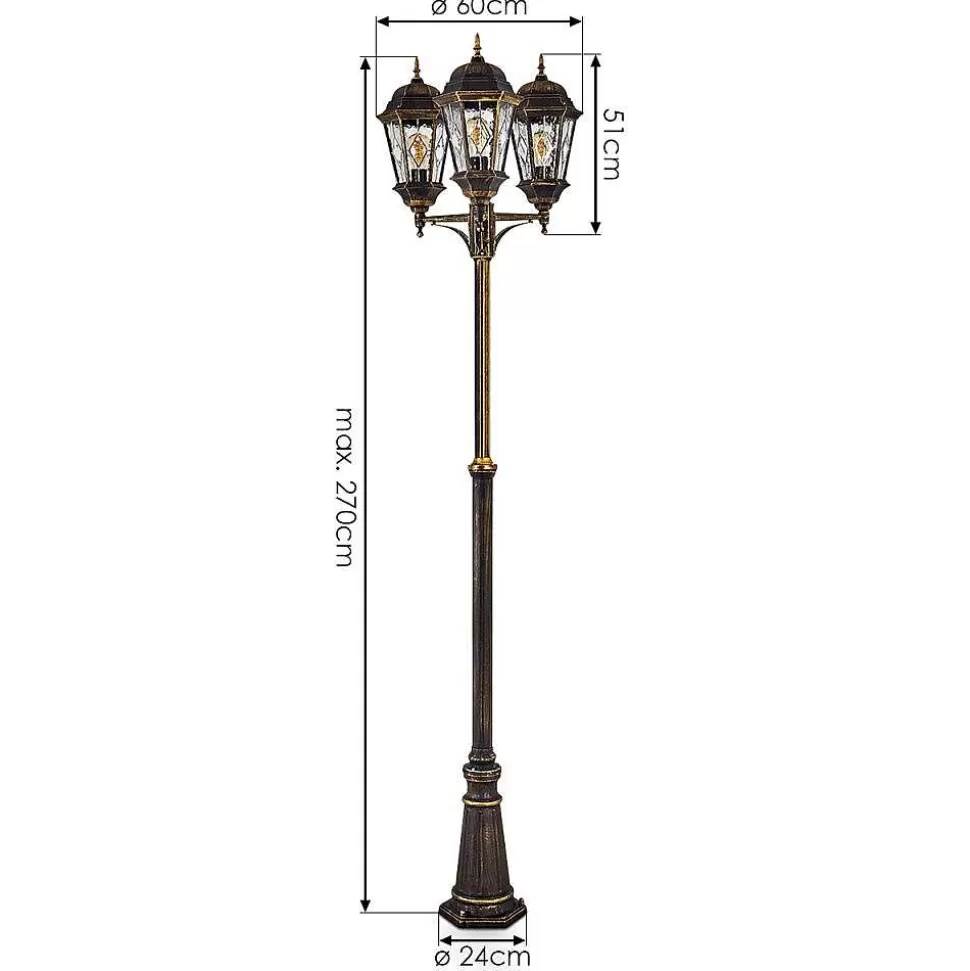 hofstein Balises Lumineuses>Reverbere Hongkong Or, Laiton, Transparent, 3 Lumieres