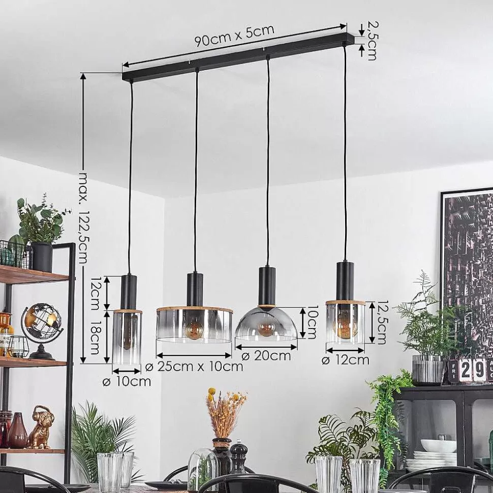 hofstein Lampes En Verre Fume>Suspension Classon Couleur Bois, Noir, 4 Lumieres