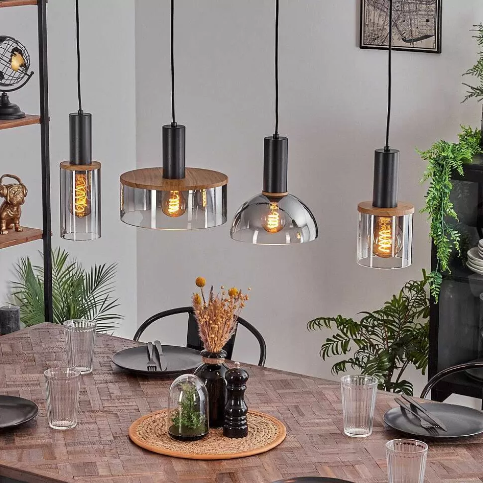 hofstein Lampes En Verre Fume>Suspension Classon Couleur Bois, Noir, 4 Lumieres