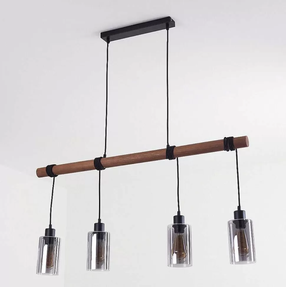 hofstein Lampes En Verre Fume>Suspension Hunouri Bois Fonce, Noir, 4 Lumieres
