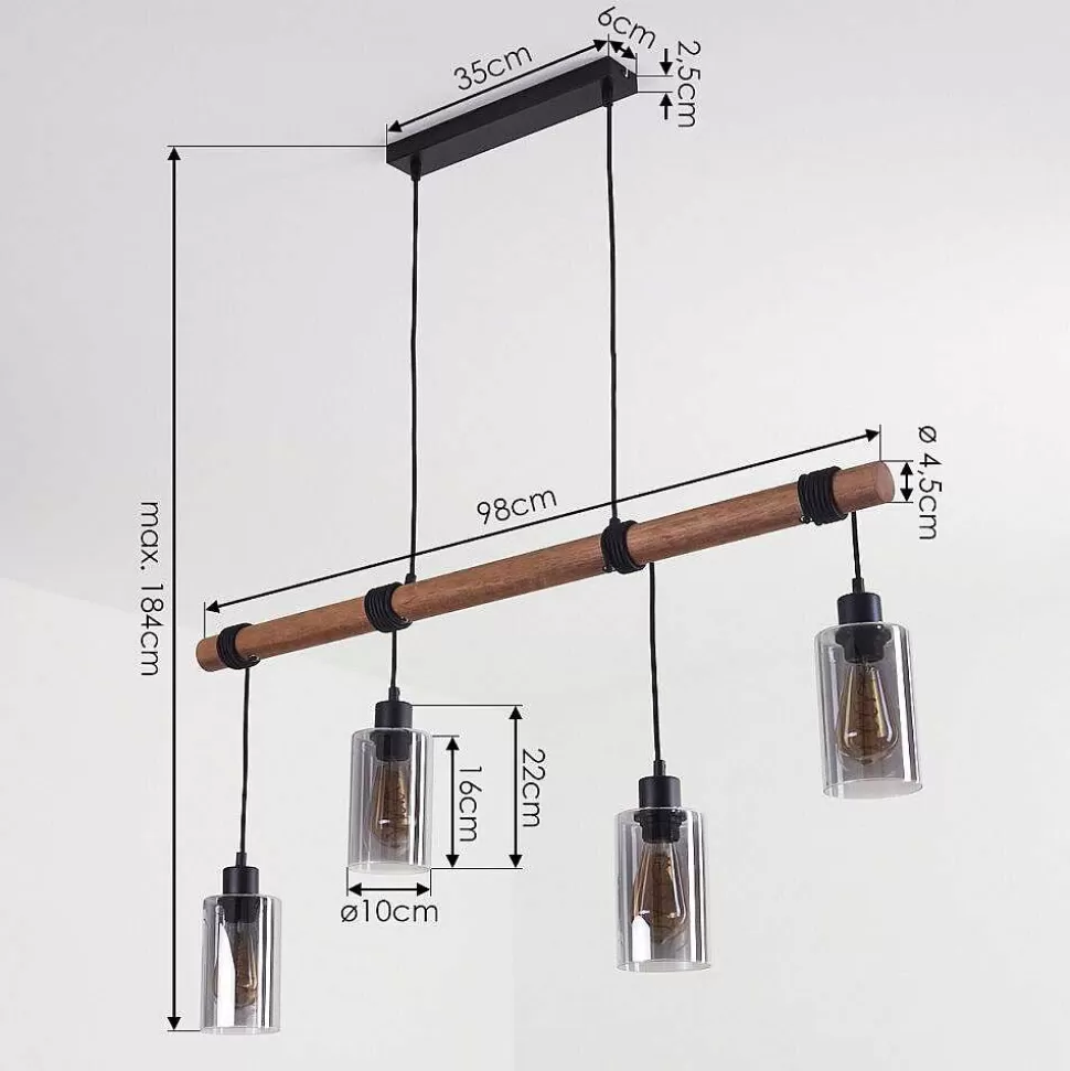 hofstein Lampes En Verre Fume>Suspension Hunouri Bois Fonce, Noir, 4 Lumieres