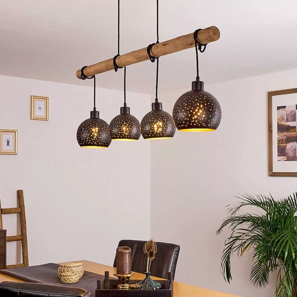 hofstein Suspensions>Suspension Imana Bois Clair, Noir, 4 Lumieres