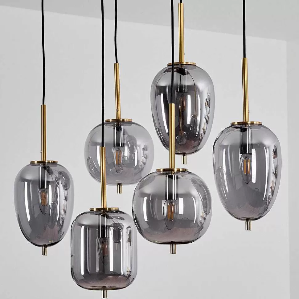 hofstein Lampes En Verre Fume>Suspension Verbania Noir, 6 Lumieres