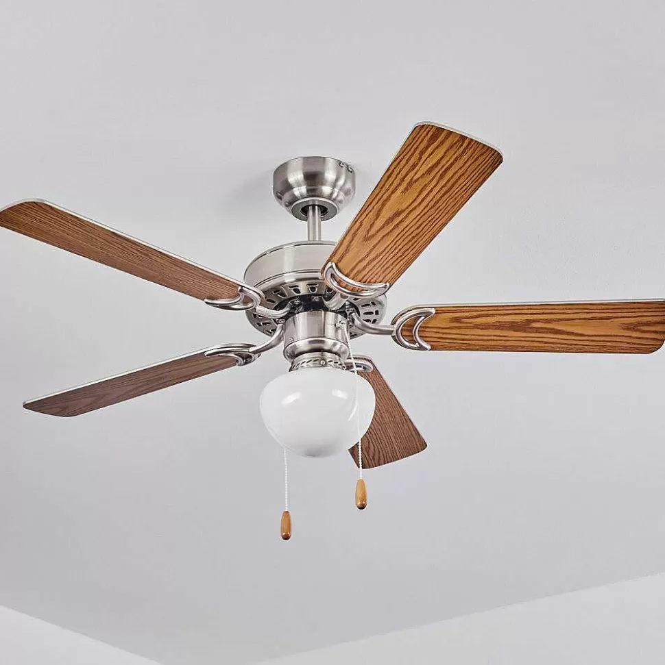 hofstein Plafonniers Et Lustres Ventilateurs>Ventilateur De Plafond Apiao Brun, Couleur Bois, Argente, 1 Lumiere