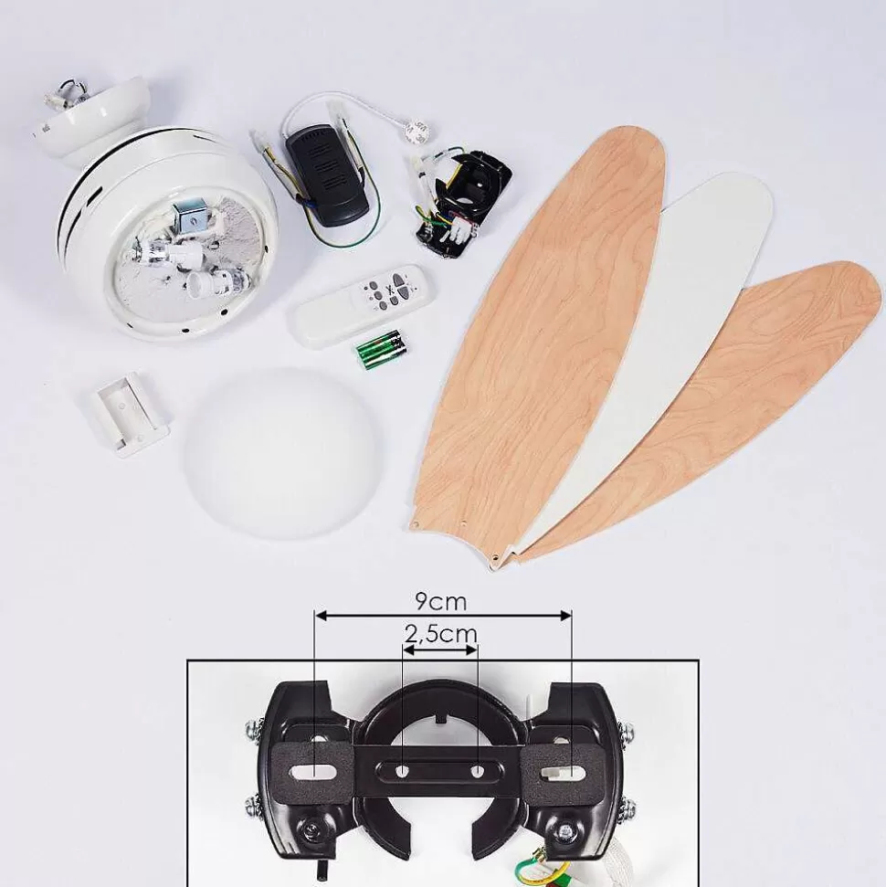 hofstein Plafonniers Et Lustres Ventilateurs>Ventilateur De Plafond Beltiglio Bois Fonce, Blanc, 2 Lumieres, Telecommandes