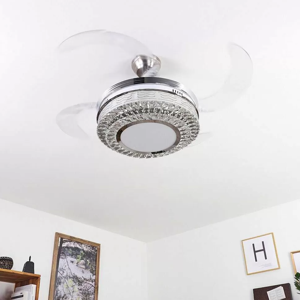 hofstein Plafonniers Et Lustres Ventilateurs>Ventilateur De Plafond Bendigo Led Nickel Mat, Transparent, 1 Lumiere