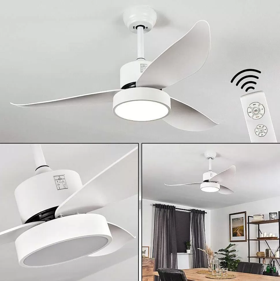 hofstein Plafonniers Et Lustres Ventilateurs>Ventilateur De Plafond Doha Led Blanc, 1 Lumiere, Telecommandes