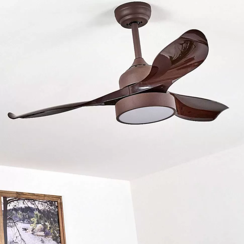 hofstein Plafonniers Et Lustres Ventilateurs>Ventilateur De Plafond Doha Led Brun, 1 Lumiere, Telecommandes