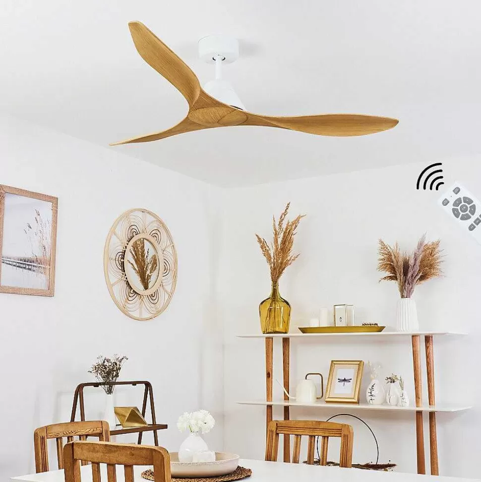 hofstein Plafonniers Et Lustres Ventilateurs>Ventilateur De Plafond Follseland Brun Clair, Couleur Bois, Blanc, Telecommandes