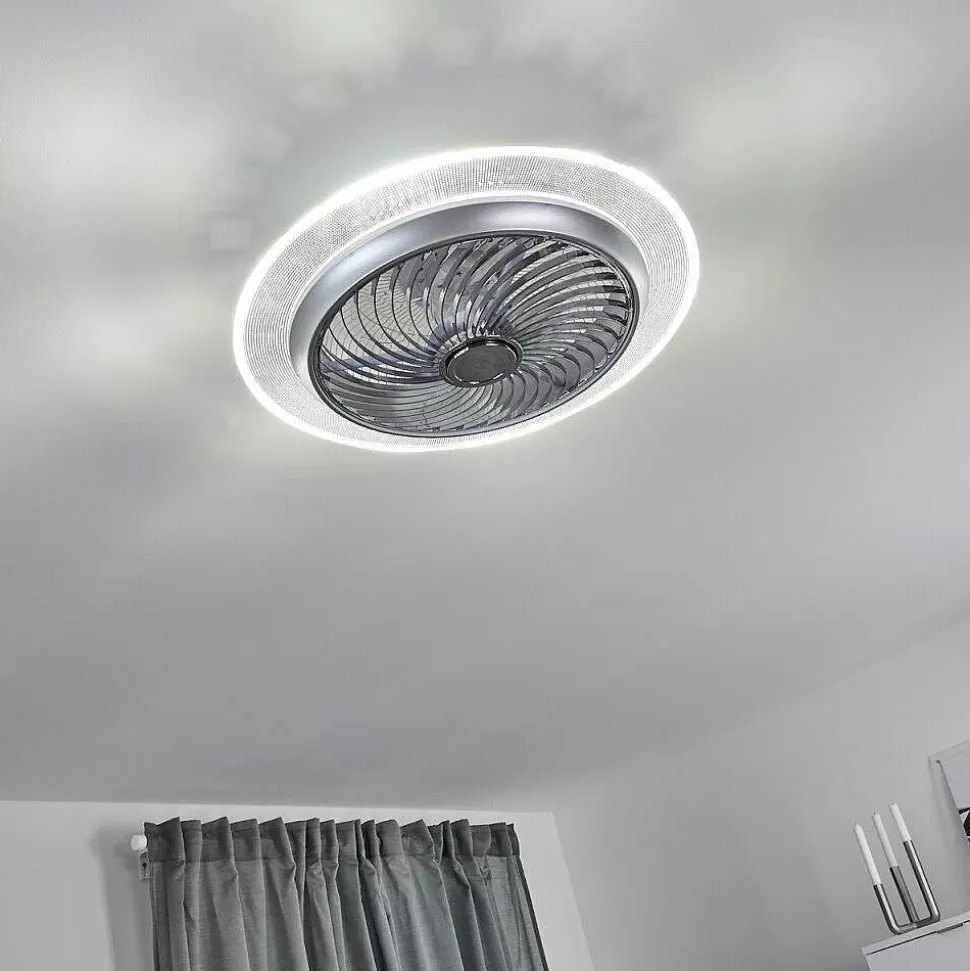 hofstein Plafonniers Et Lustres Ventilateurs>Ventilateur De Plafond Tamworth Led Argente, Transparent, 1 Lumiere, Telecommandes